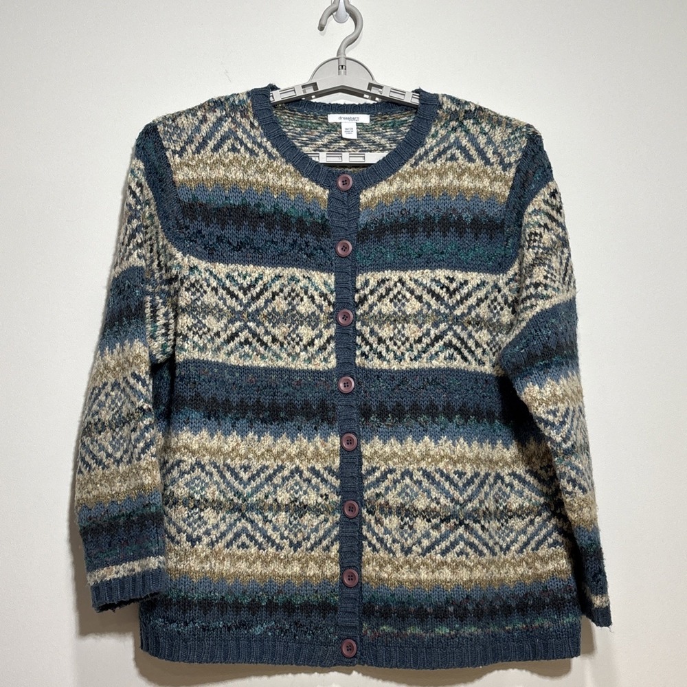 Dressbarn Fair Isle Patterned Button Front Wool Blend Cardigan Grandmacore 18/20
